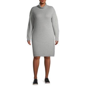 Terra & Sky Women's Plus Size Honeycomb Turtleneck Sweater Dress
